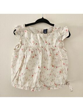 5/$25 Gap Toddler Floral Blouse Cream Pink Tie Sides Size 3 Years